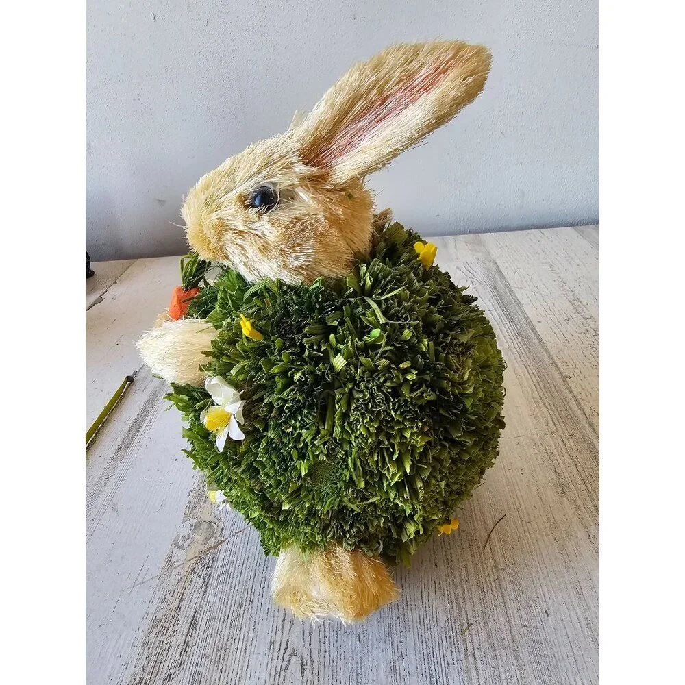 Pier 1 sisal bottle brush bristle rabbit Easter Bunny Bush carrot figurine statu